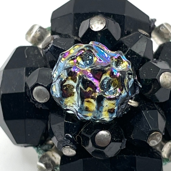 West Germany Signed Vntage Black Lava Rock Look Clip-on Cluster Earrings - Picture 3 of 13